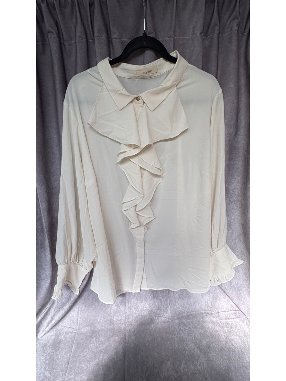 Zapelle Ivory Ruffle Front Blouse 100% Polyester Plus Size 4X